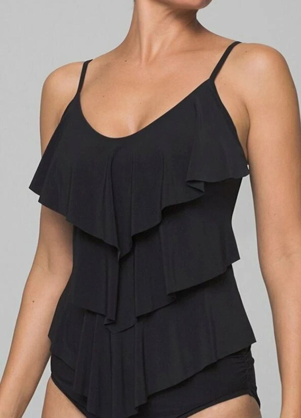 Magicsuit by Miraclesuit Black Tiered Ruffle Tankini 2 Piece Swimsuit 8 NWT